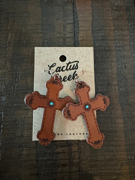 Cactus Creek Leather Cross Earrings