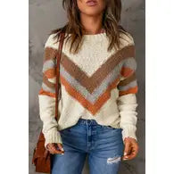 Chevron Striped Drop Shoulder Sweater/Multicolor